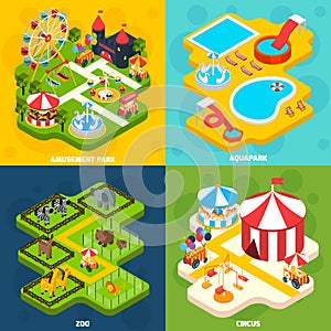 Amusement Park Isometric 4 Icons Square