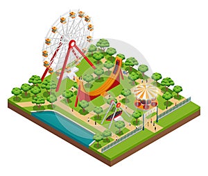 Amusement Park Isometric Composition