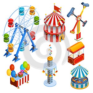 Amusement Park Isometric Decorative Icons