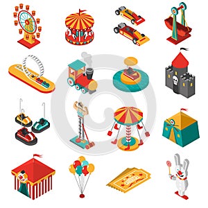 Amusement Park Isometric Icons Collection