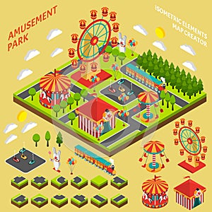 Amusement Park Isometric Map Creator Composition