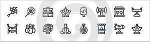 amusement park line icons. linear set. quality vector line set such as fair ship, ticket office, bottle throw, garlands, bullseye