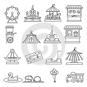 Amusement park lineart elements isolated background design concept vector illustration