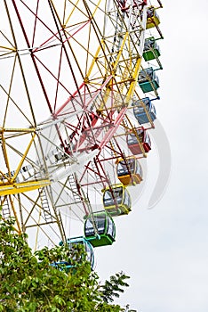 Amusement park observation wheel colored cabs