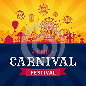 Divertido póster. rodillo portavasos redondo a carnaval carrusel festivo parques datos interesantes silueta compuesta de gráficos vectoriales 