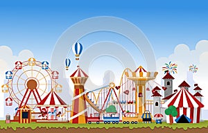 Amusement Park Rides Fun Fair Carnival Flat Vector Illustration