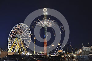 Amusement park rides at night in Toronto