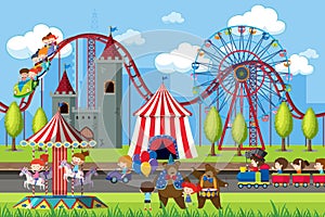 Amusement park scene with ferris wheel