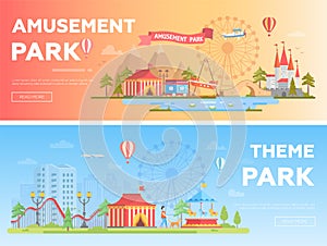 Amusement park - set of modern flat vector i llustrations