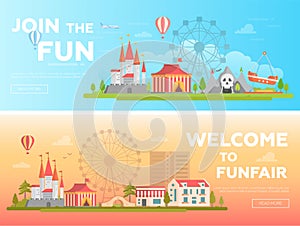 Amusement park - set of modern flat vector illustrations