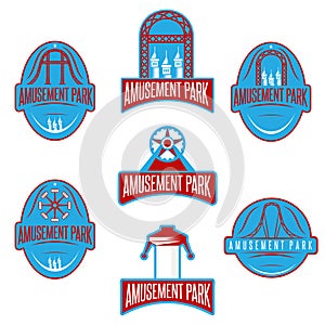 Amusement park sport labels set vector design