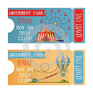 Amusement park tickets in flat design style.