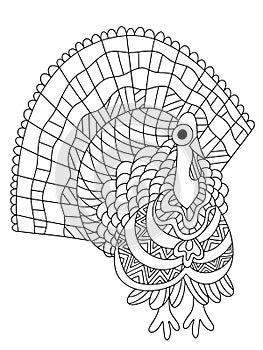 Amusing alive turkey bird vector coloring page for kids