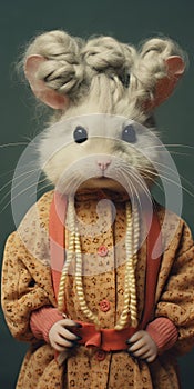 Amusing Analog Portrait Of Hamster In Knitwear By Artist In Mouse Costume