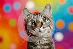 Amusing Feline Delightful Cat With Wideeyed Astonishment Against A Vibrant Backdrop