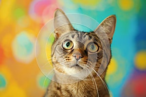 Amusing Feline Delightful Cat With Wideeyed Astonishment Against A Vibrant Backdrop Standard