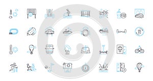 Amusing getaway linear icons set. Chuckles, Escape, Hilarity, Laughter, Getaway, Amusement, Entertainment line vector