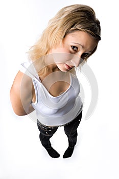 Amusing high key portrait of blond girl