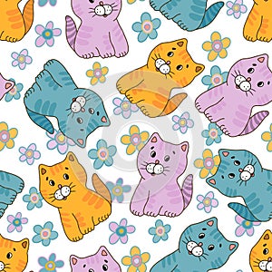 Amusing kitten seamless pattern photo