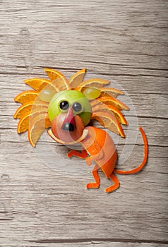 Amusing lion made of fruits