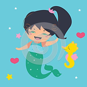 Amusing Little Mermaid and seahorse photo