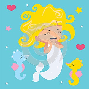 Amusing Little Mermaid and seahorses photo