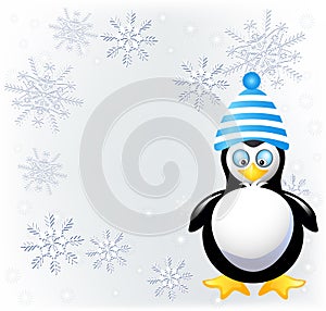 Amusing penguin in knitted hat