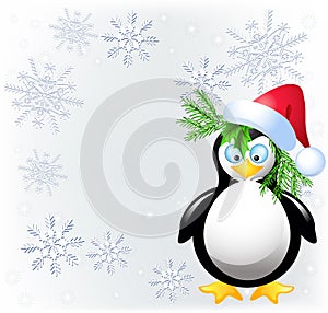 Amusing penguin with Santa Claus hat