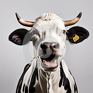 Amusing Portrait cow Isolated on White Background