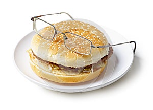 Amusing sandwich in spectacles isolated on a white