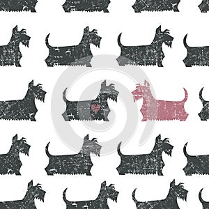 Amusing vector black Scottish Terriers seamless pattern