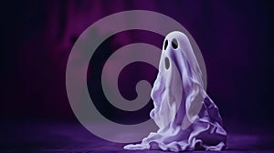 Amusing white ghost Halloween decor creates a lighthearted atmosphere on a purple background