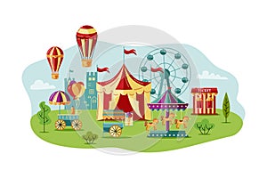 Amusment park with circus tent, carousel