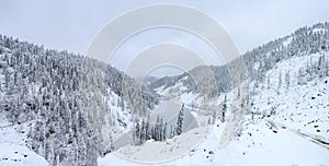 Amut Lake - Alpine landslide lake located in the Solnechny District of the Khabarovsk Kray, Russia . Beautiful taiga