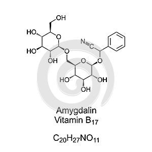 Amygdalin, with the misnomer vitamin B17, chemical formula and structure