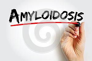 Amyloidosis is a disease that occurs when a protein called amyloid builds up in organs, text concept background