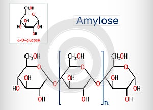 Amylose molecule. It is a polysaccharide and one of the two components of starch. Structural chemical formula photo