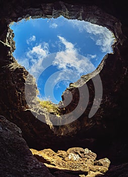 Ana Te Pahu Cave on Easter Island, Chile