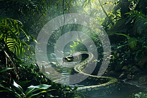 Anaconda snake forest. Generate Ai
