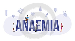 Anaemia blood concept with big word or text and people with modern flat style