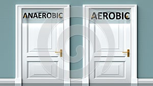 Anaerobic and aerobic as a choice - pictured as words Anaerobic, aerobic on doors to show that Anaerobic and aerobic are opposite