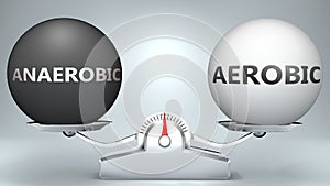 Anaerobic and aerobic in balance - pictured as a scale and words Anaerobic, aerobic - to symbolize desired harmony between