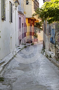 Anafiotika, scenic tiny neighborhood of Athens, part of the old historical district Plaka, narrow streets, Athens, Greece