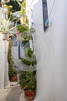 Anafiotika, scenic tiny neighborhood of Athens, part of the old historical district Plaka, narrow streets, Athens, Greece