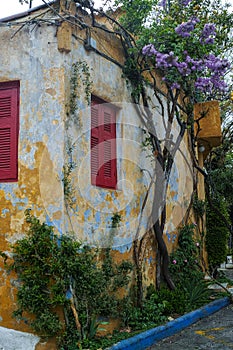 Anafiotika, scenic tiny neighborhood of Athens, part of old historical neighborhood Plaka, Greece