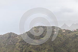 Anaga mountains, steep slopes covered with green and lush forest. A Rural Parkand Biosphere Reserve in Tenerife, Canary islands,