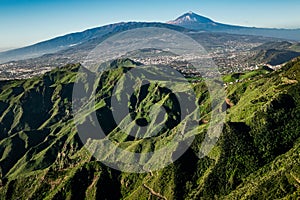 Anaga rural park with the emblematic Mount Teide in the background.