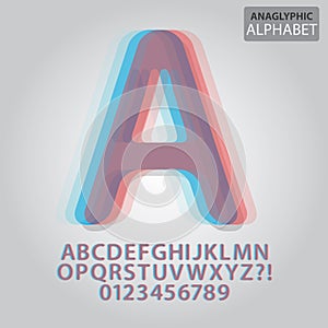 Anaglyphic Alphabet and Numbers Vector