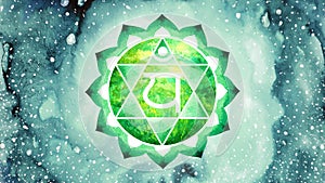 Anahata Heart Chakra green color logo symbol icon reiki mind spiritual health healing holistic energy lotus mandala watercolor