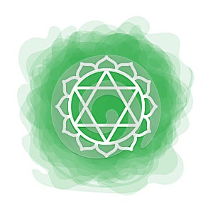 Anahata icon. The fourth heart chakra. Vector green smoky circle. Line symbol. Sacral sign. Meditation